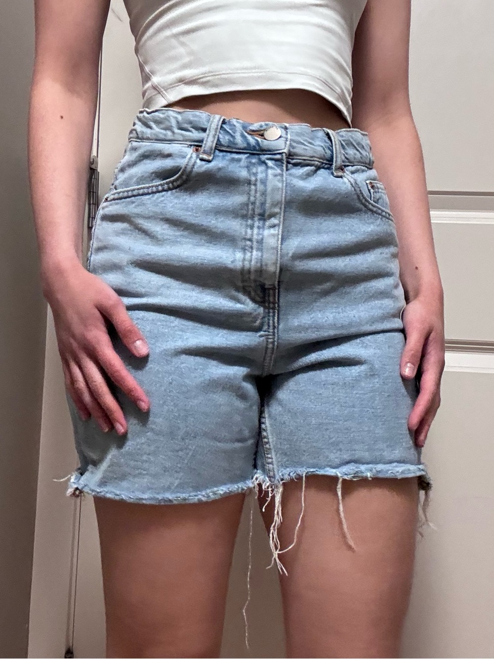 Dr. Denim Light Blue High-Rise Denim Shorts with Frayed Hem